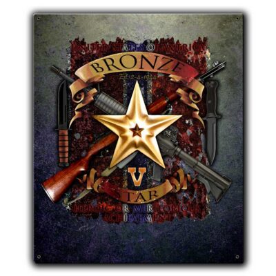 Bronze Star With Valor Medal Memorial Veteran Custom 12 x 15 Vintage Sign
