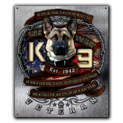 K-9 Veteran Military Veteran Custom 12 x 15 Vintage Sign