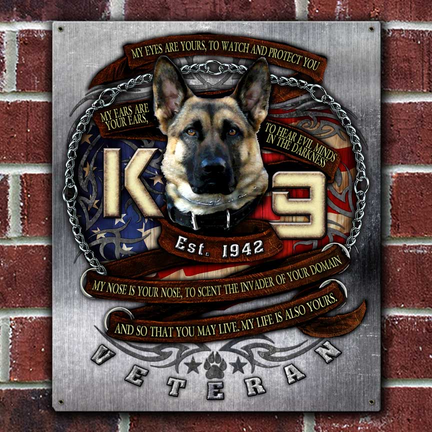 K-9 Veteran Military Veteran Custom 12 x 15 Vintage Sign - Image 2