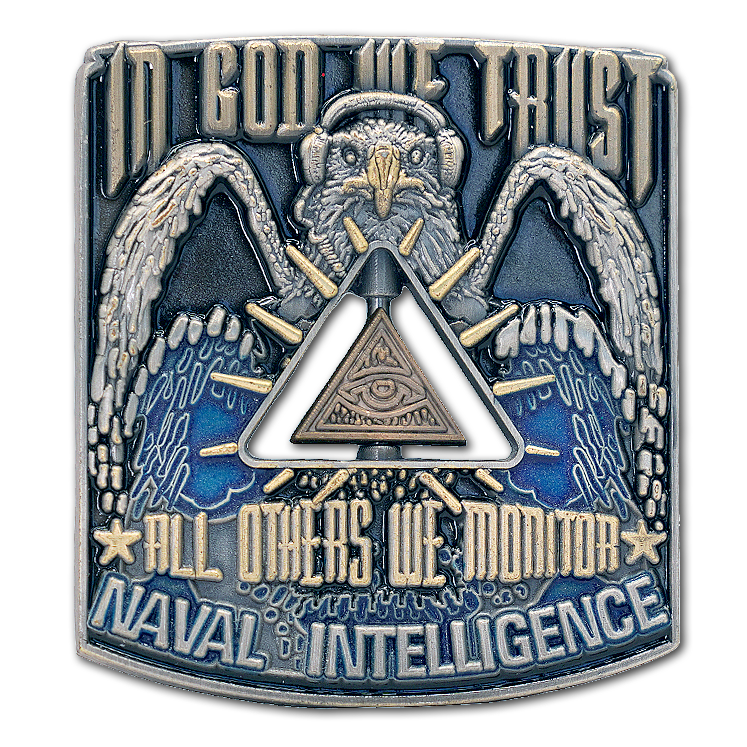 Naval Intelligence In God We Trust All Others We Monitor Spinner Navy Veteran Collectible Challenge Coin