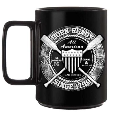 Born Ready All American USCG Veteran 15oz Ceramic Black Custom Coffee Mug