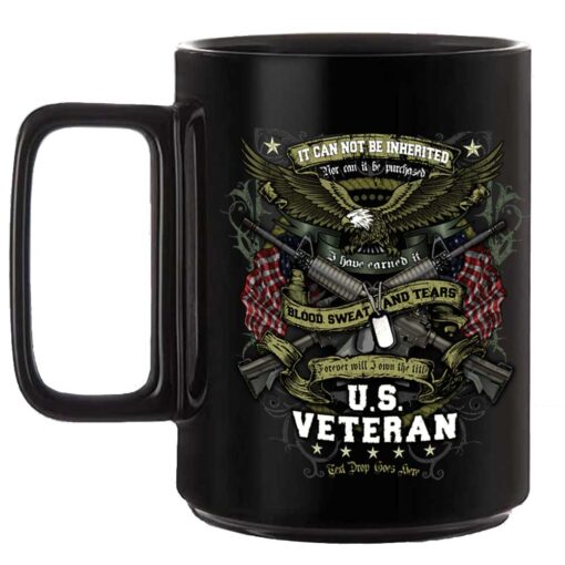 US Veteran It Can Not Be Inherited Black 15 oz Ceramic Custom Coffee Mug