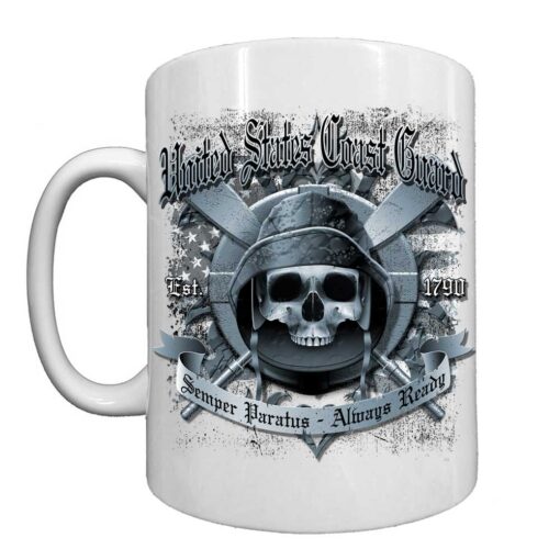 US Coast Guard Semper Paratus Veteran Black or White 15 oz Ceramic Custom Coffee Mug White