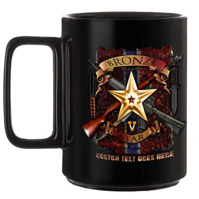 Bronze Star With Valor Medal Memorial Veteran Black 15 oz Ceramic Custom Coffee Mug