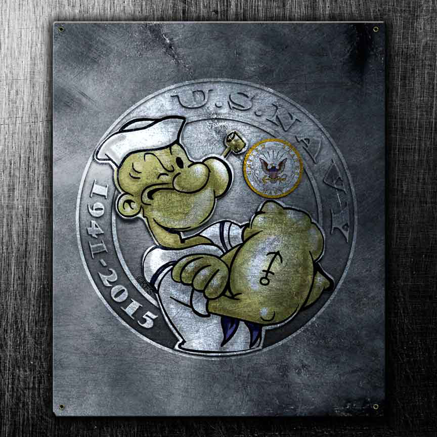 US Navy Popeye The Sailor Veteran Custom 12 x 15 Inch Vintage Sign