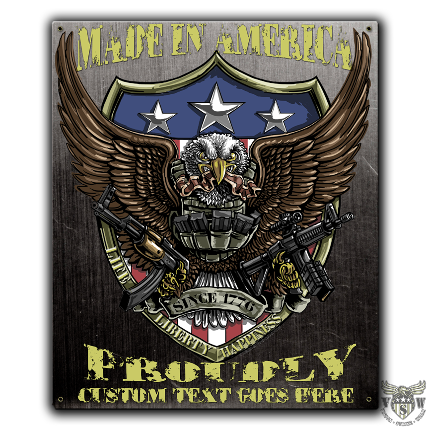 Made In America Proudly Since 1776 Veteran Custom 12 x 15 Vintage Sign