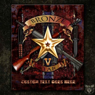 Bronze Star With Valor Medal Memorial Veteran Custom 12 x 15 Vintage Sign