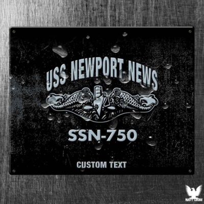 USS Newport News SSN-750 US Navy Submarine Vintage Sign