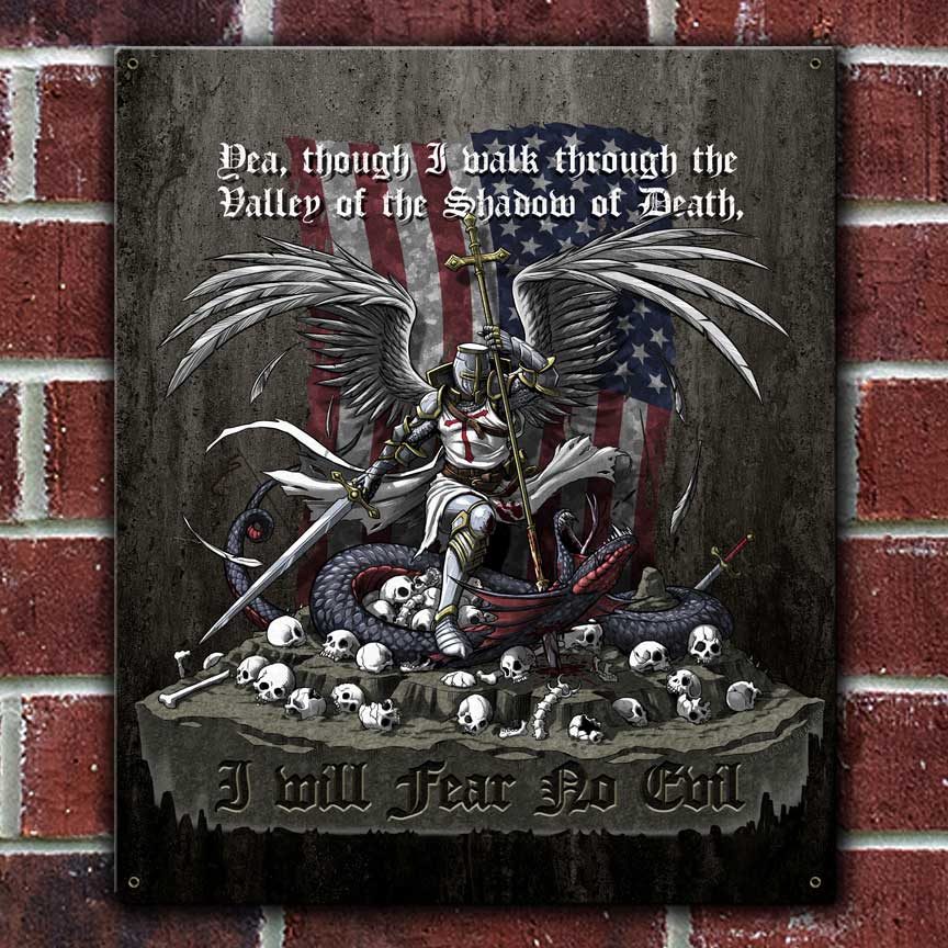 I will Fear No Evil Psalm 23 Prayer Patriotic Veteran Custom 12 x 15 Vintage Sign