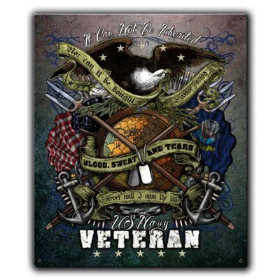 US Navy Veteran It Cannot Be Inherited Custom 12 x 15 Vintage Sign