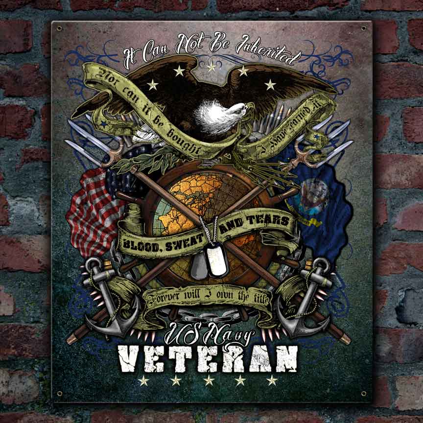 US Navy Veteran It Cannot Be Inherited Custom 12 x 15 Vintage Sign