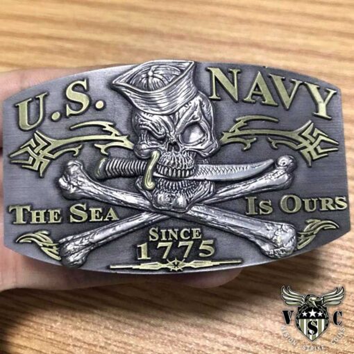 Jolly Roger The Sea Is Ours US Navy Belt Buckle