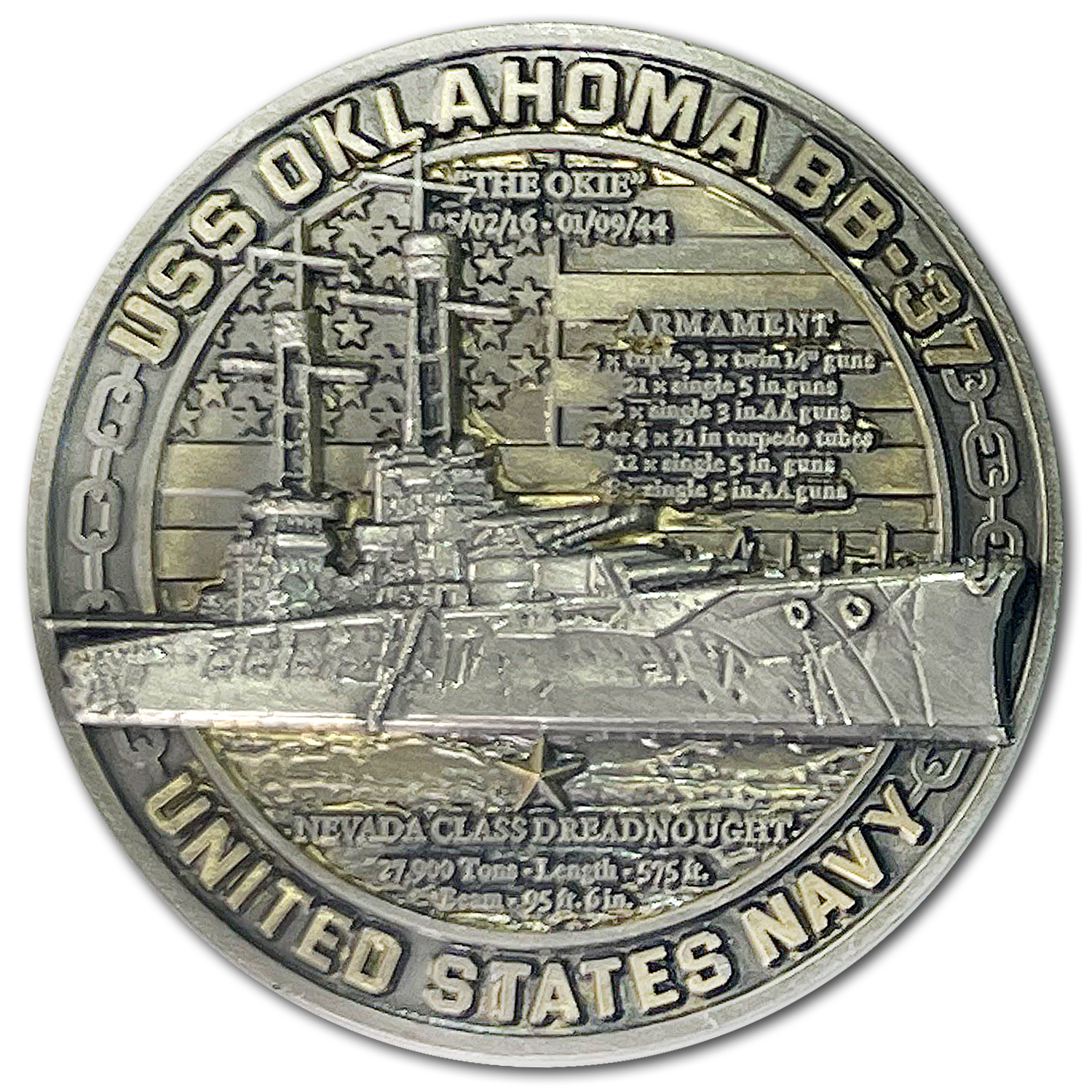 USS Oklahoma BB-37 Battleships of Pearl Harbor Collectible Challenge Coin