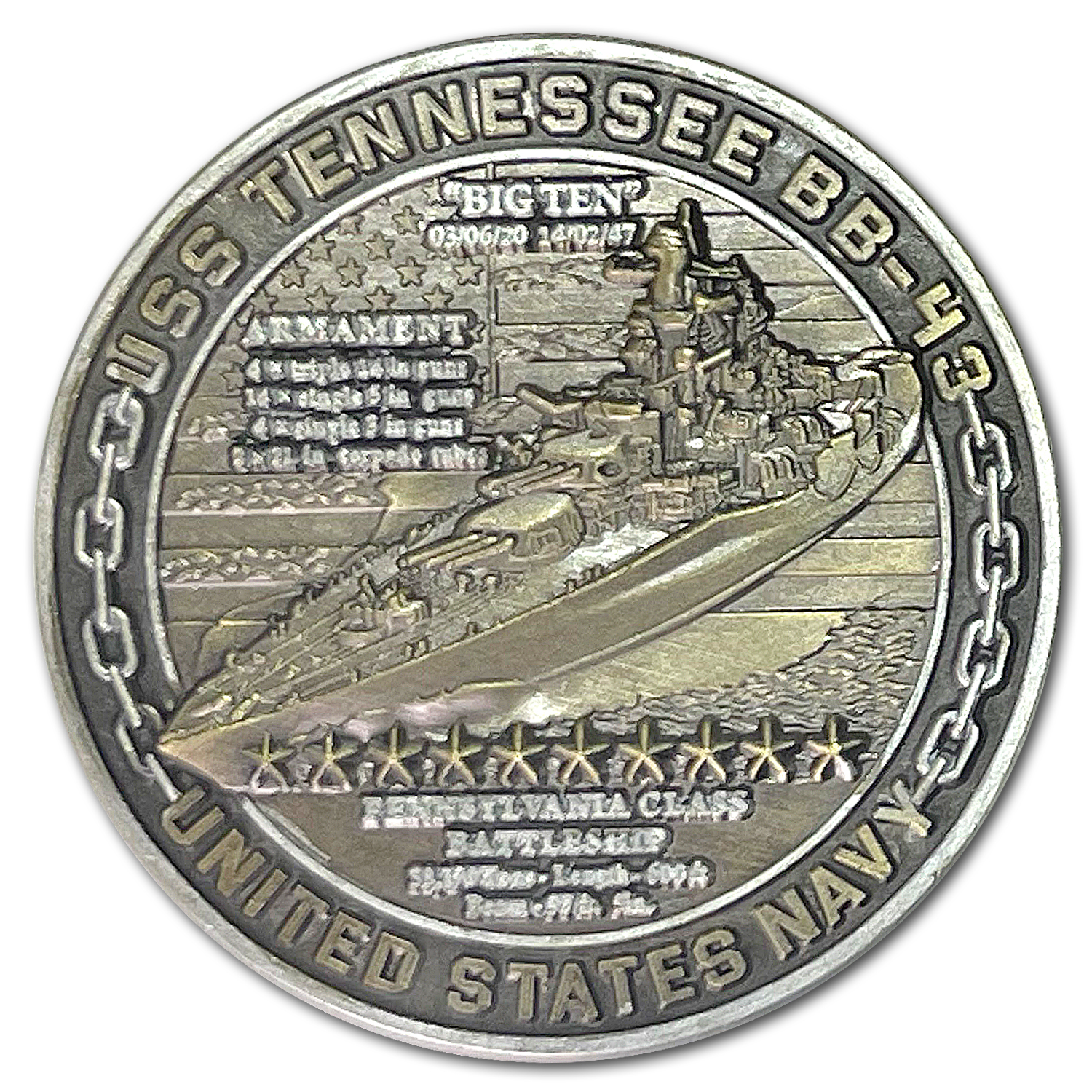 USS Tennessee BB-43 Battleships of Pearl Harbor Collectible Challenge Coin