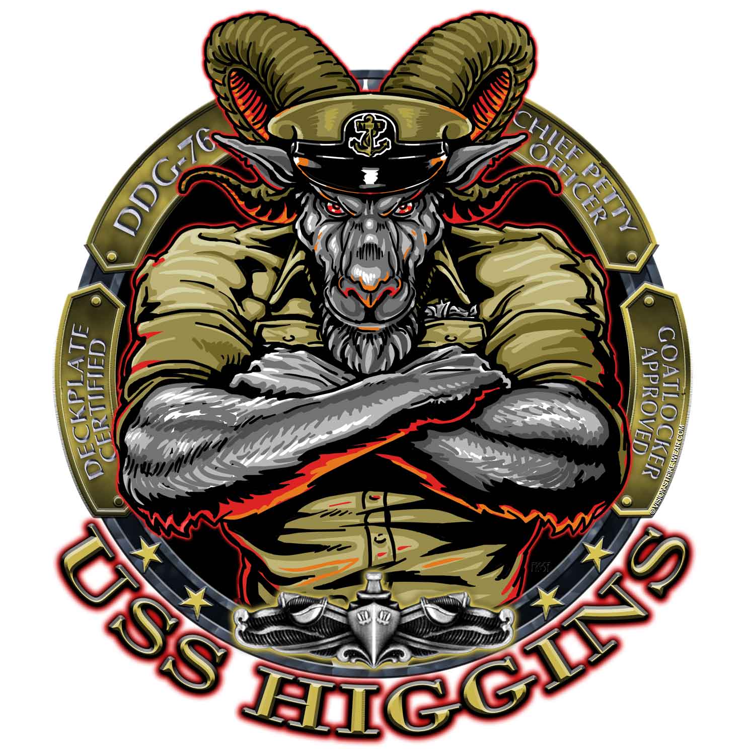 USS Higgins Chiefs Navy Military Veteran 3-18 Inch Custom Decal Sticker