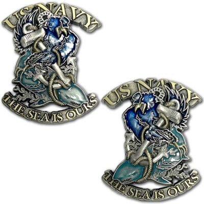 US Navy Crow Shark Surfer The Sea is Ours Veteran Collectible Military Challenge Coin