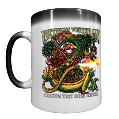 Vietnam Veteran Dragon Ribbon and M16 Heat-Activated 15 oz Ceramic Custom Coffee Mug