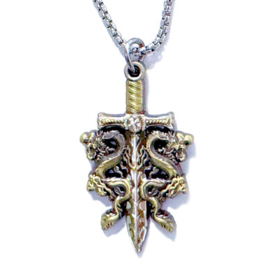 Viking Skull and Double Celtic Hatchets Gold and Sterling Silver Necklace Jewelry with Chain
