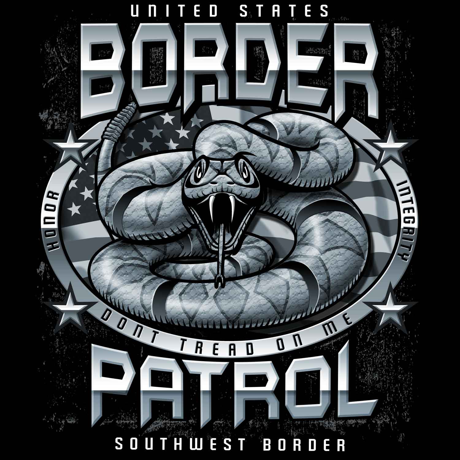 Border Patrol Don't Tread on Me Southwest Border Silver 3-18 Inch Custom Police Decal Sticker