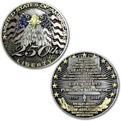 USA 250th Anniversary Birthday Spirit of 76 Patriotic Veteran Collectible Challenge Coin