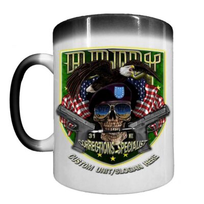 Corrections Specialist 31-Echo This We'll Defend Shield Army Veteran 15oz Heat-Activated Ceramic Custom Coffee Mug