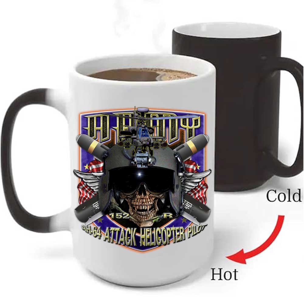 AH-64 Attack Helicopter Pilot 152-Romeo This We'll Defend Shield Army Veteran 15oz Heat-Activated Ceramic Custom Coffee Mug