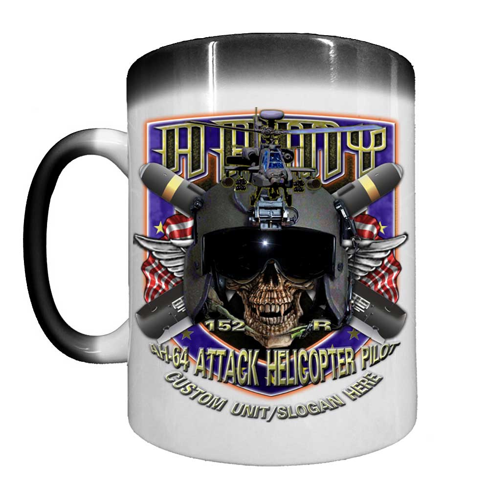 AH-64 Attack Helicopter Pilot 152-Romeo This We'll Defend Shield Army Veteran 15oz Heat-Activated Ceramic Custom Coffee Mug