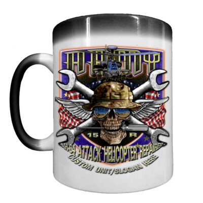 AH-64Attack Helicopter Repairer 15-Romeo This We'll Defend Shield Army Veteran 15oz Heat-Activated Ceramic Custom Coffee Mug