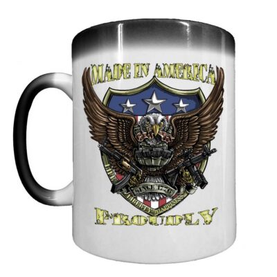 Made In America Proudly Life Liberty Happiness Veteran Heat Activated 15 oz Ceramic Custom Coffee Mug