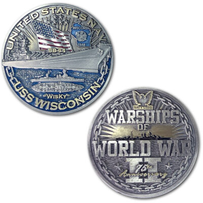 USS Wisconsin BB-64 Battleship Warships of World War 2 Collectible Military Challenge Coin