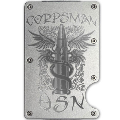 USN Corpsman Tribal Caduceus Laser Engraved Metal-Plate Cardholder Navy Men's Wallet