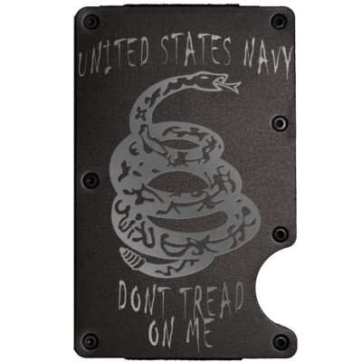 Don't Tread On Me Rattlesnake Laser Engraved Metal-Plate Cardholder Navy Men's Wallet