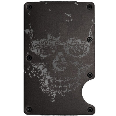 Murder of Crows Skull Laser Engraved Metal-Plate Cardholder Navy Men’s Wallet