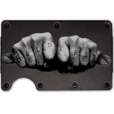 Hold Fast Tattooed Knuckles Laser Engraved Metal-Plate Cardholder Navy Men’s Wallet