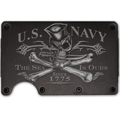 The Sea is Ours Jolly Roger US Navy Custom Laser Engraved Metal-Plate Cardholder Men’s Wallet