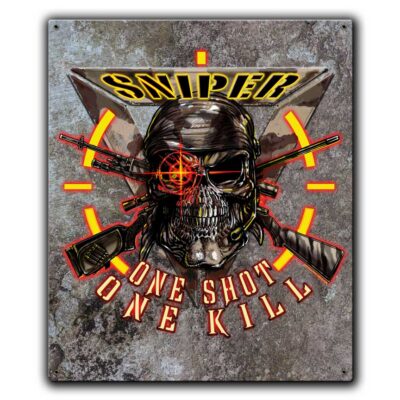Sniper One Shot One Kill Hot Shot Military Veteran Custom 12 x 15 Inch Vintage Sign