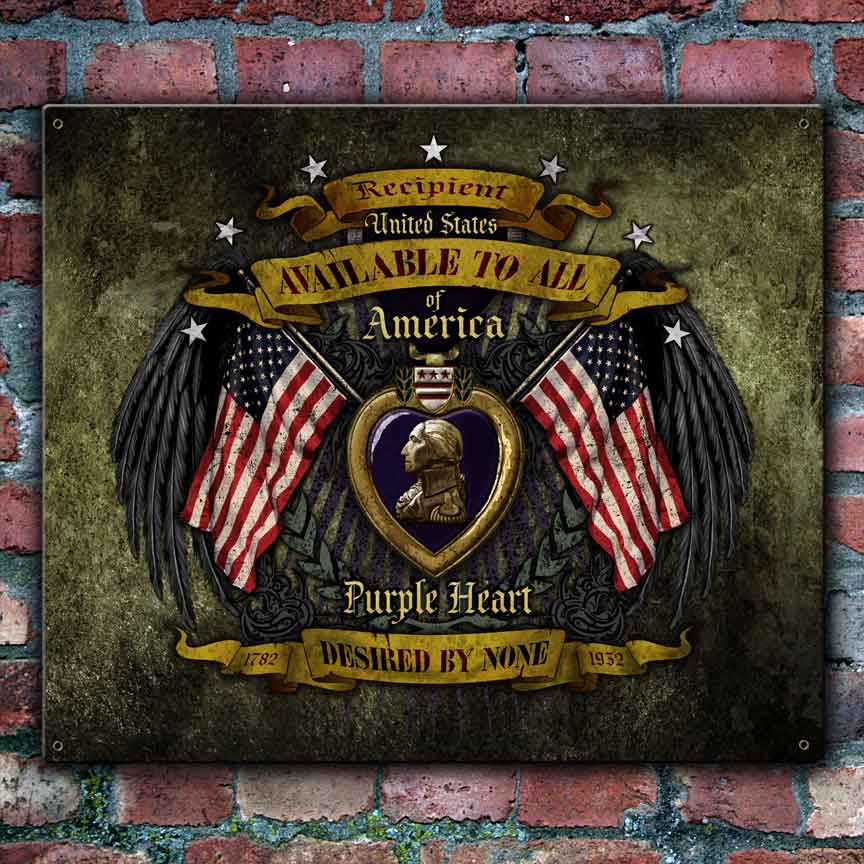 Purple Heart Recipient Available to All Desired by None Veteran Vintage 12 x 15 Inch Sign